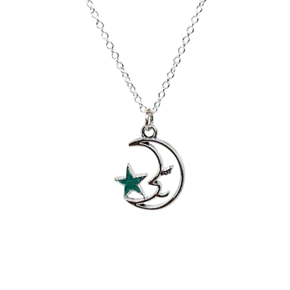 Blue Star Moon Charm Sterling Indio Jewelry Necklace #7061